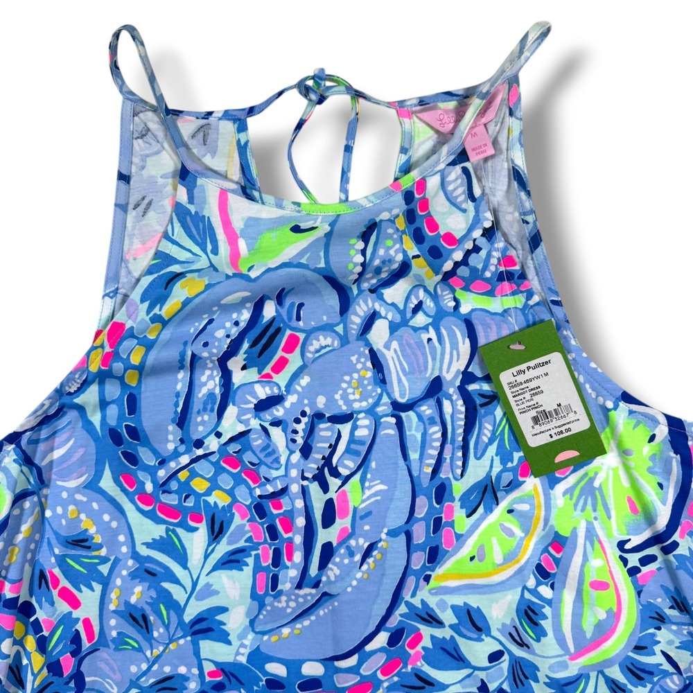 Lilly Pulitzer Margot Dress Women Medium Blue Pinch Pinch Pima Cotton Tassel